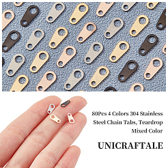 80個 4色 304ステンレススチールチェーンタブ  ティアドロップ  ミックスカラー  8x4x0.5mm  穴：1.2~2mm&nbsp;STAS-UN0030-86