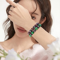 ココナッツ ブラウン ナチュラル マーシャン ジェイド ラウンド ビーズ ストレッチ ブレスレット  女性のための星座アクセサリージュエリー  双子座  内径：2インチ（5.2cm）  ビーズ：10mm&nbsp;BJEW-SW00077-09