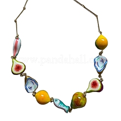Ocean Resin Fruit Fish Link Chain Necklaces with Alloy Bar Links for Women&nbsp;WG7A601-01