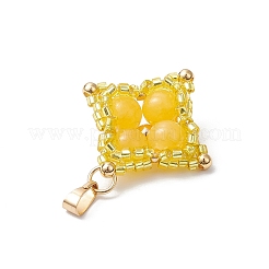 Dyed Natural Yellow Jade & Glass Seed Beaded Star Pendants&nbsp;PALLOY-MZ00692-05