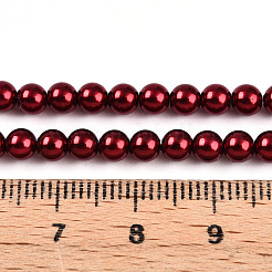 ベーキングペイントパール化ガラスパールビーズ連売り  ラウンド  暗赤色  4mm  穴：0.6mm  約103~104個/連  15.75~15.94インチ（40~40.5cm）&nbsp;HY-N002-4mm-A13