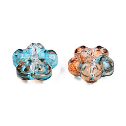 透明なスプレー塗装ガラスビーズ  ツートン  花  ダークシアン  12.5x13x6mm  穴：1mm&nbsp;GLAA-N035-029-G01