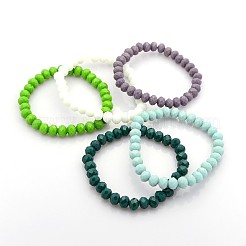 Faceted Opaque Solid Color Crystal Glass Rondelle Beads Stretch Bracelets&nbsp;BJEW-F072-M