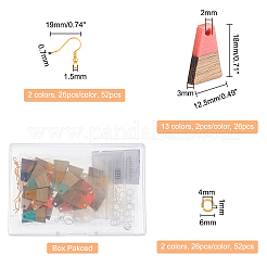 2色で作るDIYダングルイヤリング製作キット  台形樹脂26個＆ウォールナットウッドペンダント  真鍮製のピアスフックと2つのスタイルの丸カン  ミックスカラー  130個/箱&nbsp;DIY-OC0006-49