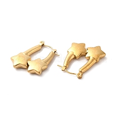 イオンプレーティング（IP）304ステンレススチール製スターフープピアス（女性用）  ゴールドカラー  24x21x4mm  ピン：0.7mm&nbsp;EJEW-K243-11G
