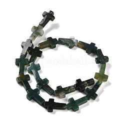 天然石モスアゲートビーズ連売り  クロス  20.5x12.5x4.5mm  穴：1mm  約19個/連  15.55''（39.5センチメートル）&nbsp;G-I337-A05-01