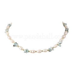 Natural Larimar Chip & Rice Cultured Freshwater Pearl Beaded Necklaces for Women&nbsp;NJEW-JN06665-01