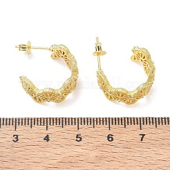 真鍮製 マイクロパヴェ キュービックジルコニア スタッドピアス 女性用  C字型  ハーフフープピアス  長持ちメッキ  ラックめっき  鉛フリー＆カドミウムフリー  ゴールドカラー  19.5x10mm&nbsp;KK-CBA760A-02G
