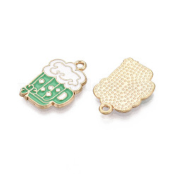 聖パトリックの日合金エナメルペンダント  ビアグラスチャーム  ゴールドカラー  カドミウムフリー＆ニッケルフリー＆鉛フリー  ミディアムアクアマリン  20x14x1.5mm  穴：1.5mm&nbsp;ENAM-T024-42A-G