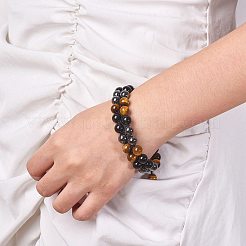 Natural Obsidian & Tiger Eye & Synthetic Hematite Braided Bead Bracelet&nbsp;BJEW-SW00001-22