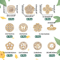 40個10スタイル1穴合金エナメル＆ラインストーンシャンクボタン  プラスチック模造真珠付き  混合図形  10~13x6~13x6~8.5mm  穴：2mm  4個/スタイル&nbsp;BUTT-PH0001-25
