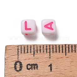 不透明なアクリルビーズ  エナメルスタイル  文字付きのキューブ  ショッキングピンク  4.5x4.5x4.5mm  穴：2mm  約8333個/500g&nbsp;OACR-I022-02C