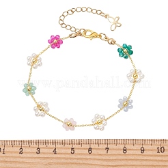 Brass & Glass Flower Link Chain Bracelets for Women&nbsp;BJEW-JB14026
