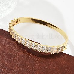 Brass Micro Pave Clear Cubic Zirconia Hinged Bangles for Women&nbsp;BJEW-K274-09G