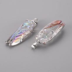 電気メッキガラスビッグペンダント  鉄パーツ  ABカラーメッキ  蝉  銀  53~55x18~19x13mm  穴：2.5mm&nbsp;G-S344-49S