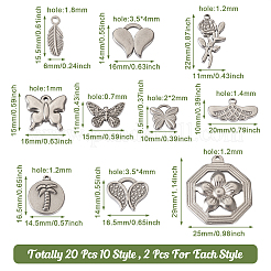 20Pcs 10 Style 304 Stainless Steel Pendants&nbsp;STAS-FW0001-28