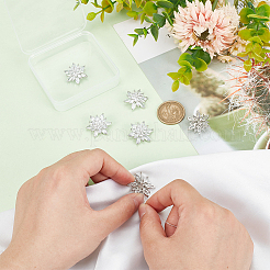 真鍮シャンクボタン マイクロパヴェキュービックジルコニア 6個  花  プラチナ  透明  24.8x19mm  穴：1.2mm&nbsp;BUTT-FG0001-37