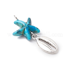 7Pcs 7 Styles Dyed Synthetic Turquoise Starfish & Alloy Sea Animals Pendants&nbsp;PALLOY-JF03754-04