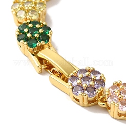 Rack Plating Brass Pave Cubic Zirconia Flower Link Chain Bracelets for Women&nbsp;BJEW-A018-03G-02