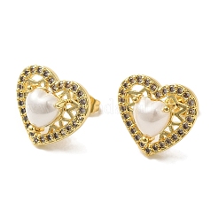 Heart ABS Imitation Pearl Studs Earrings&nbsp;EJEW-K289-01G