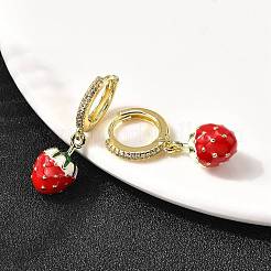 Brass Micro Pave Clear Cubic Zirconia Strawberry Dangle Earrings&nbsp;EJEW-L305-01G