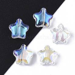 透明ガラスビーズ  ABカラーメッキ  スター  クリアAB  8x8x4mm  穴：0.8~1mm&nbsp;GLAA-N035-01-B01