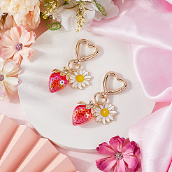 2Pcs Strawberry & Flowers Alloy Enamel & Acrylic Pendant Decoration&nbsp;HJEW-SP0001-12B