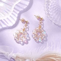 Flower Synthetic Moonstone Dangle Stud Earrings&nbsp;EJEW-JE06336