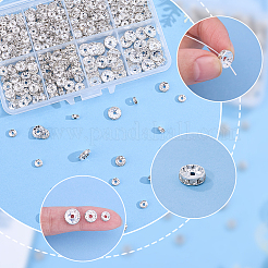 520個真鍮ラインストーンスペーサービーズ  カドミウムフリー＆鉛フリー  ストレートフランジ  ロンデル  銀  6~10x3~4mm  穴：1~2.5mm  3スタイル&nbsp;RB-PA0001-07A