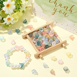 120色のフロストガラスビーズキャップ12個  6  - 花びらの花  金粉付き  ミックスカラー  11x12x8mm  穴：1.4mm  10個/カラー&nbsp;FGLA-YW0001-04