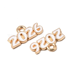 合金エナメルチャーム  ナンバー2026チャーム  ライトゴールド  ホワイト  9x18x1.5mm  穴：1.8mm&nbsp;ENAM-D319-01KCG-06