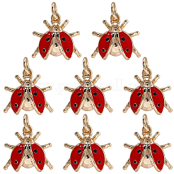 真鍮製エナメルペンダント8個  丸カン付き  18KGP本金メッキ  てんとう虫のチャーム  レッド  13x13.5x5.5mm  穴：3mm&nbsp;KK-BBC0021-89