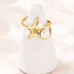 女性用304ステンレススチールカフリング  プラスチック製のビーズで  ヒトデ  ゴールドカラー  16.5mm  内径：17.8mm&nbsp;RJEW-S639-04G