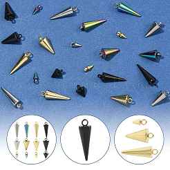 24個8スタイル304ステンレススチールペンダント  スパイク/コーン チャーム  ミックスカラー  7.5~18x3~7mm  穴：1.8~2mm  3個/スタイル&nbsp;STAS-FS0002-25A