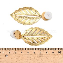 女性用304ステンレススチールダングルスタッドピアス  葉  ゴールドカラー  65x31mm&nbsp;EJEW-U054-02G