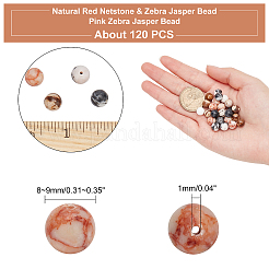 120Pcs 4 Sizes Natural Red Netstone & Zebra Jasper Bead & Pink Zebra Jasper Bead&nbsp;G-AR0003-98