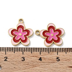 イオンプレーティング（IP）304ステンレススチールエナメルペンダント  花のチャーム  ゴールドカラー  ショッキングピンク  17x15x1.5mm  穴：1.8mm&nbsp;X-STAS-P339-16G-01