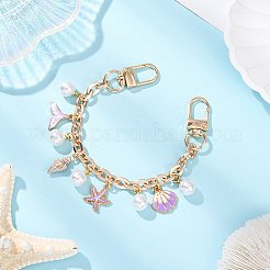 合金チェーン バッグアジャスターチェーン  合金エナメルとABSプラスチックの模造真珠ペンダント付き  ヒトデの殻の形  ゴールドカラー  パープル  205mm&nbsp;HJEW-FS00057-01