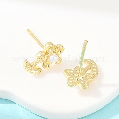 真鍮製スタンドピアス  ABSの模造パールと  花  長持ちメッキ  ラックめっき  鉛フリー＆カドミウムフリー  18KGP本金メッキ  12x8mm&nbsp;EJEW-F405-13G