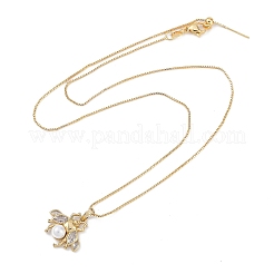 Rack Plating Brass Clear Cubic Zirconia Bee Pendant Box Chain Necklaces&nbsp;NJEW-P317-05G