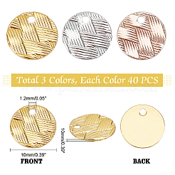 120個3色真鍮チャーム  織り穀物とフラットラウンドい  ミックスカラー  10x0.5mm  穴：1.2mm  40個/カラー&nbsp;KK-PH0004-70