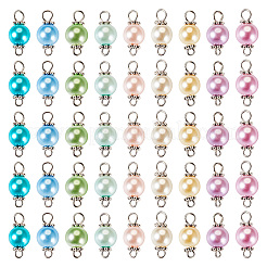 90Pcs 9 Colors Pearlized Glass Pearl Connector Charms&nbsp;PALLOY-TA0002-49A