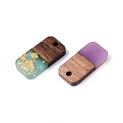 不透明樹脂とクルミ材のペンダント  長方形チャーム  キラキラパウダー＆金箔付き  ミックスカラー  20.5~21x10x3mm  穴：2mm&nbsp;RESI-T060-02M