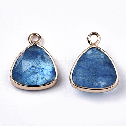 ガラスチャーム  明るい金色の真鍮のパーツと  三角形  多面カット  ディープスカイブルー  14x11x4mm  穴：1.5mm&nbsp;GLAA-N040-004A