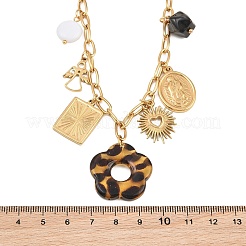 304 Stainless Steel & Resin & Imitation Pearl Multi-Pendant Bib Necklaces for Women&nbsp;SA-CBA717A-03G-01