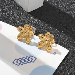 女性用304ステンレススチールスタッドピアス  花  ゴールドカラー  12x11.5mm&nbsp;STAS-Z117-12G
