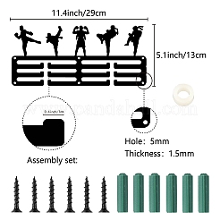 スポーツテーマ鉄メダルハンガーホルダーディスプレイウォールラック  3行  ネジ付き  ムエタイ  130x290mm  穴：5mm&nbsp;ODIS-WH0055-171
