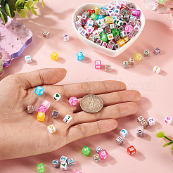 700 個 3 スタイル不透明なアクリル ビーズ  キューブ  ミックスカラー  5.5~7.5x6.5~7.5x5.5~7.5mm  穴：3.5~4mm&nbsp;OACR-PJ0001-01A