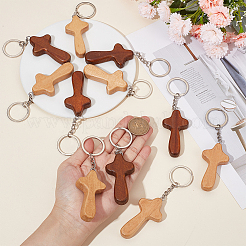 天然木ペンダントキーホルダー 12個 2色  鉄キーリング付き  ハンドバッグ、バックパック、車のキーの装飾用  宗教  ミックスカラー  11.9cm  6個/カラー&nbsp;KEYC-NB0001-65