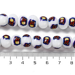 ネックレスやブレスレットを作るためのガラスビーズの印刷  マウス付きロンデル  スチールブルー  10.5x8mm  穴：1.4mm  約36個/連  11.73''（29.8センチメートル）&nbsp;GLAA-B020-02A-10